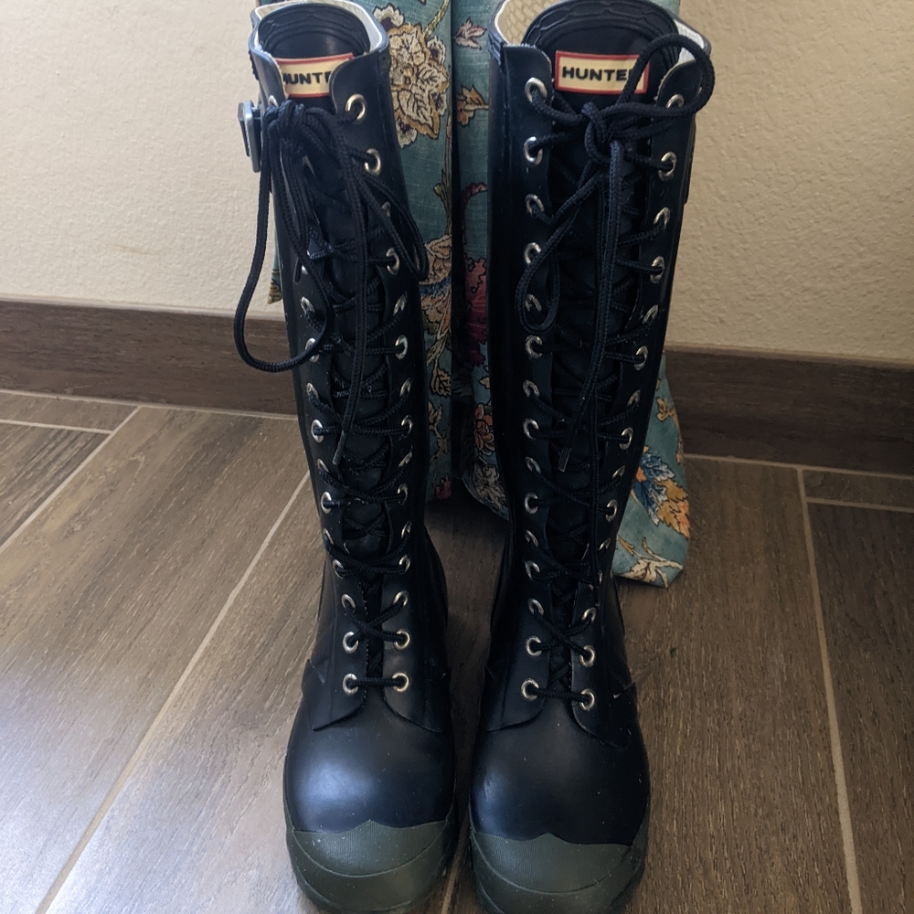 Hunter Lace Up rain boots Black & Dark Green Size 7